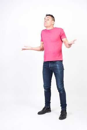 Resigned Man. White background, full bodyの写真素材