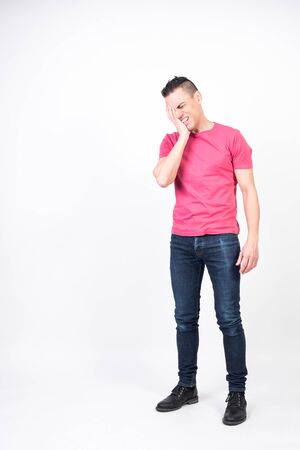 Sore man White background. Full bodyの写真素材
