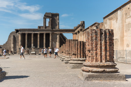 View of the basilica of the Roman archaeological site of Pompeii, in Italy.のeditorial素材