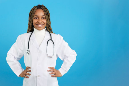 African female doctor smiling at the cameraの写真素材