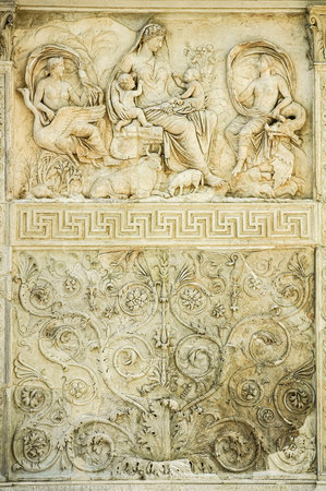 Rome, Italy, August 19, 2008: Ara Pacis. sculptural reliefのeditorial素材