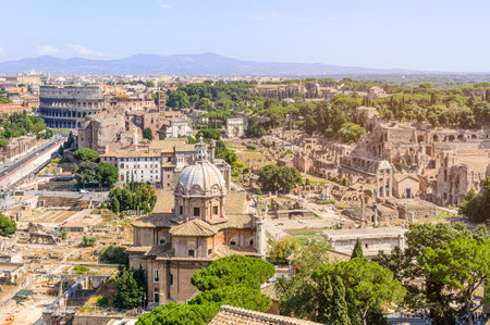 Impressive view of the roman forum in a summer dayの写真素材