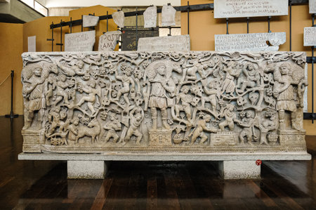 Vatican City, August 21, 2008: Sarcophagus with biblical scenesのeditorial素材
