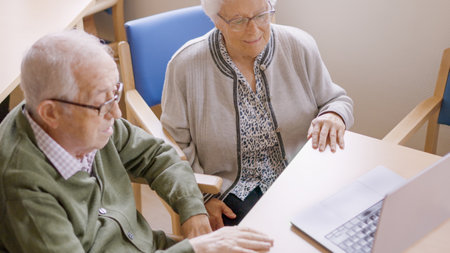 Grandparents using laptop during a video callの写真素材