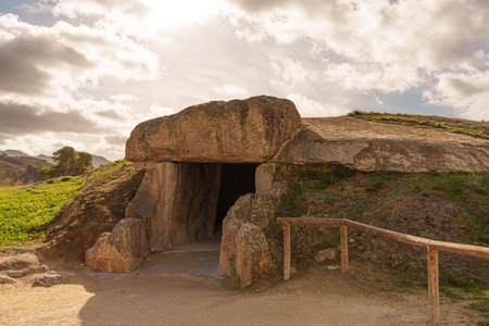 Entrance to the Menga dolmen at the Antequera Dolmens Siteの写真素材