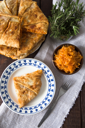 pie with filling is stewed cabbage with egg.Moldovan cuisineの写真素材
