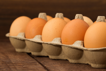 Fresh Eggs on dack Backgroundの写真素材