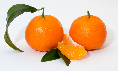 Ripe mandarin citrus on white backgroundの写真素材