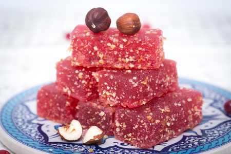 homemade marmalade with cranberries and hazelnutsの写真素材