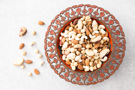 walnut meats. assortment of nuts. cashews, almonds, hazelnuts, Brazil nutsの写真素材