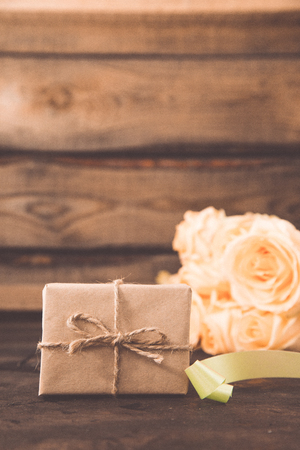 gift or present box and flowers. a gift for Valentine's day or a woman's day.の写真素材