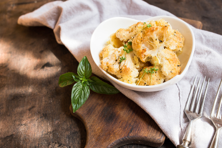 Cauliflower casserole with cheese in a cream sauce. Cauliflower gratin with bechamel sauce/の写真素材