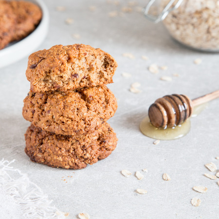 Homemade oatmeal cookies with honey. Healthy Food Snack Conceptの写真素材