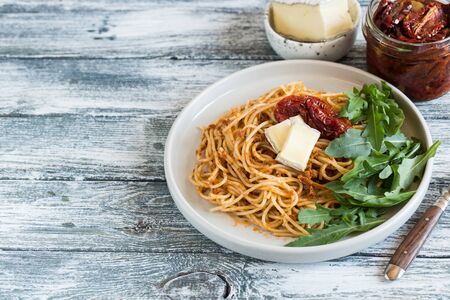 Italian Pasta with sun-dried tomato pesto and brie cheese