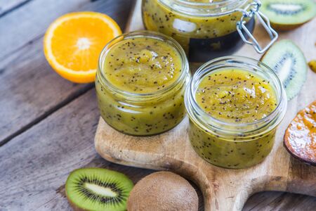 homemade kiwi jam. fruit jam or confiture  from kiwi and oranges.の写真素材