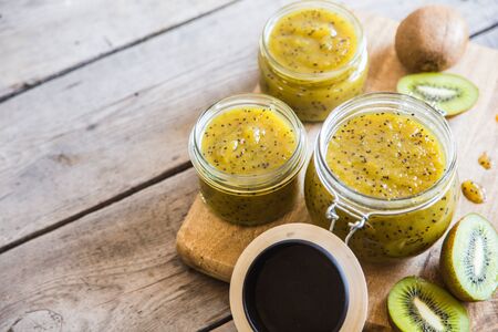 homemade kiwi jam. fruit jam or confiture  from kiwi and oranges.の写真素材