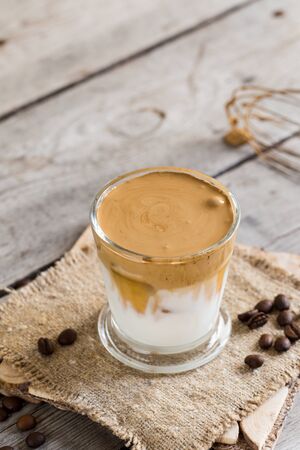 Coffee trend - dalgona coffee, whipped instant coffee. cream coffee, iced coffeeの写真素材