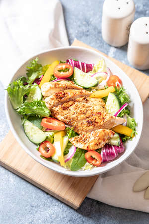Grilled Chicken fillet with salad. Healthy food, keto diet, diet lunch conceptの写真素材