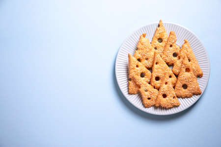 Parmesan savory cookies with rosemary. Salty cheese cookies. Healthy snack. background image. top...
