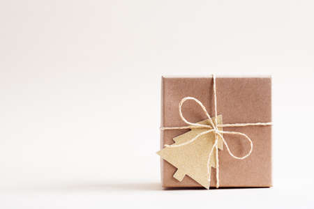 Christmas and zero waste, eco friendly packaging gifts in kraft paper. Christmas New Year Celebration Decorations Conceptの写真素材