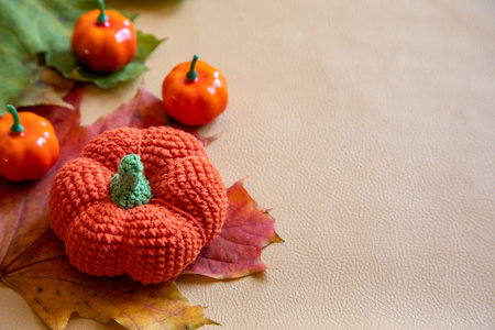autumn composition with pumpkins and leaves. autumn background.の写真素材