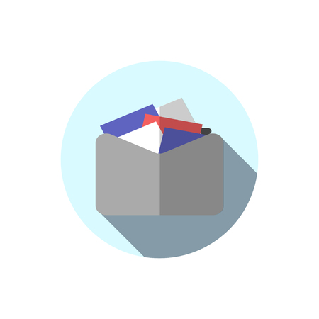 Flat icon folder with documents. Folder with business files. Question with a long shadow. Icon in the circle.のイラスト素材