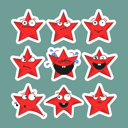 Emoji emoticon face in stars with a lot of variation. Cartoon stars. Emoji stickersのイラスト素材