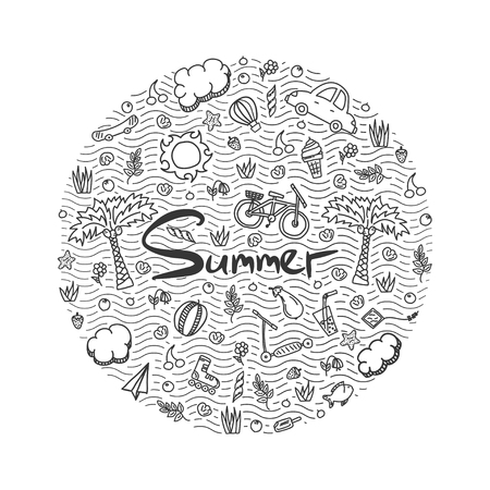 Illustration of a summer holiday. Vector doodle illustration. Suitable for printing on clothing and souvenirsのイラスト素材