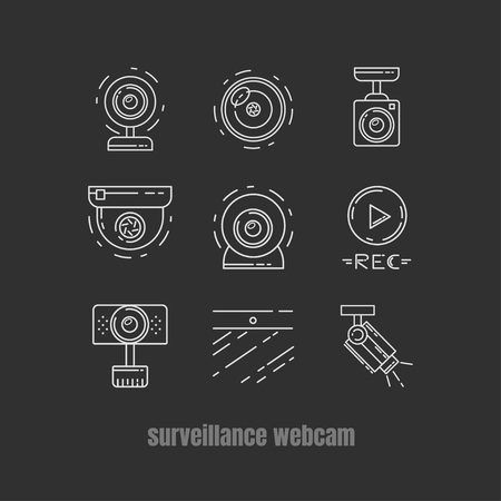 Collection of webcam, CCTV and security camera vector icon. surveillance webcam on a gray backgroundのイラスト素材