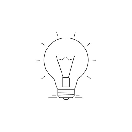 Ideas Vector Line Icon. Burning light bulb symbol of thought. Eurekaのイラスト素材