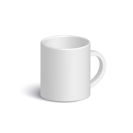 White realistic vector mug. Isolated 3d cup with shadow on white background. Vector template for Mock Up. Vector illustrationのイラスト素材