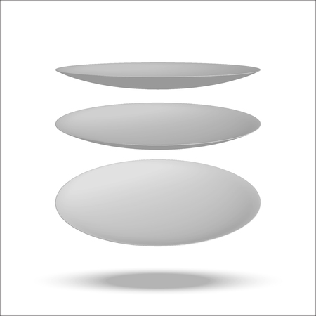 Realistic vector illustration plate. Isolated on white background. View from above. Set of empty white plates and bowls. Kitchen utensils. 3d mock upのイラスト素材