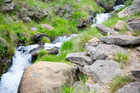 mountain green hills to the rivers and the blue skyの写真素材
