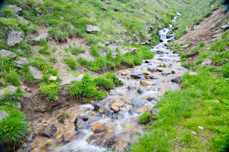 mountain green hills to the rivers and the blue skyの写真素材