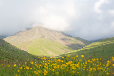 mountain green hills to the rivers and the blue skyの写真素材