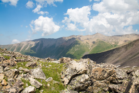 mountain green hills to the rivers and the blue skyの写真素材