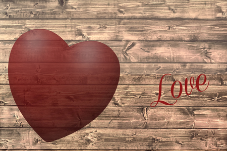 Rustic wood background with a translucent heart and text Love. Valentine's Day.の写真素材