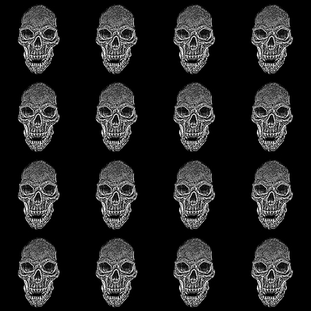 Abstract symbol of death, reminding that everything has an end. Skull pattern on black background. Black and white design.の写真素材