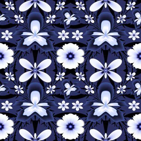 Blue orchid floral seamless pattern. Beautiful blue-white design from fractal colors on a grunge background. Can be used to make tiles, ceramics, textiles, wallpaper and room decorationの写真素材
