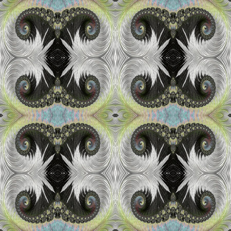 Beautiful mother-of-pearl seamless spiral pattern in light elegant classic colors. Abstract psychedelic vortex blending together in a fun colorful background swirl. digital fractal art.の写真素材