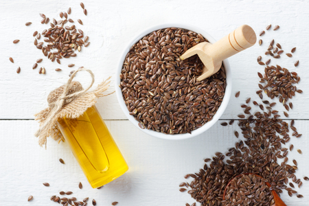 Flax seed and linseed oilの写真素材