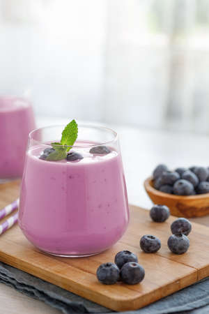 Blueberry smoothie and fresh berry.の写真素材
