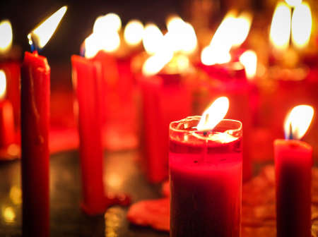 Red Candle Light on Altarの写真素材