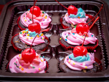 Blue-Purple Vegan Cupcakes with Cherry on Top