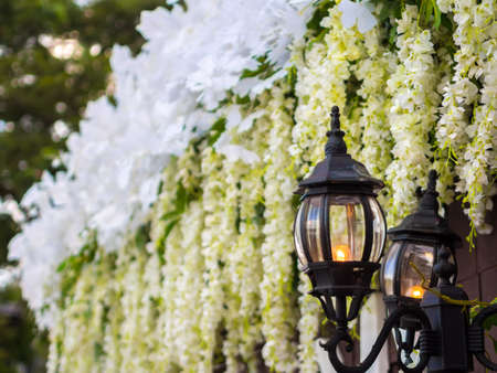 Lamp with Wedding Flower Decorationの写真素材