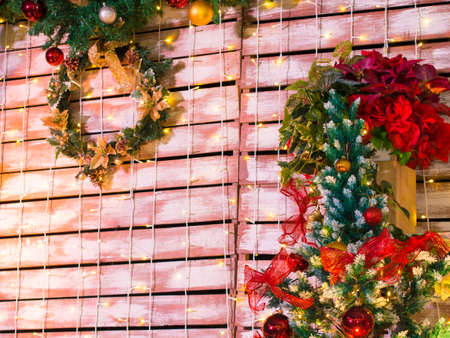 Colorful Christmas Tree and Wreath Decorationの写真素材