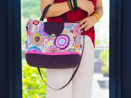 Woman with batik bagの写真素材