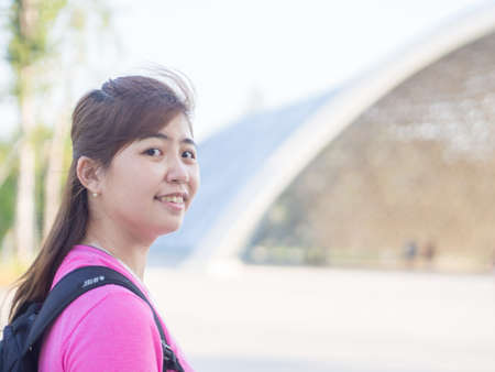 Smiling Beautiful Young Asian - Chinese Woman Traveling to Garden by The Bay, Singaporeの写真素材
