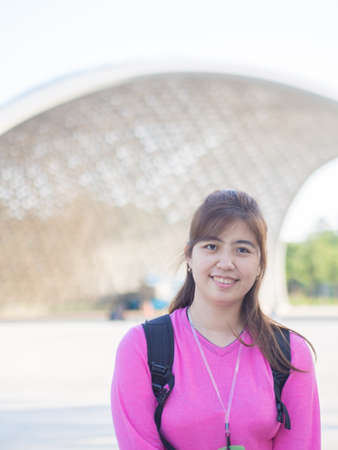 Smiling Beautiful Young Asian - Chinese Woman Traveling to Garden by The Bay, Singaporeの写真素材