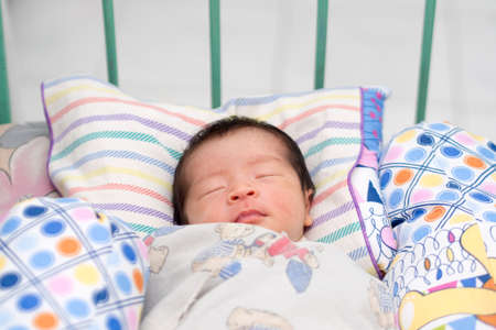 Close Up of Asian Baby Sleepingの写真素材